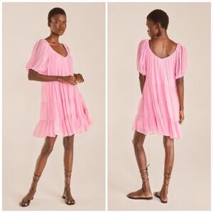 Rebecca Taylor Crinkled Tiered Dress Ponk Size Medium